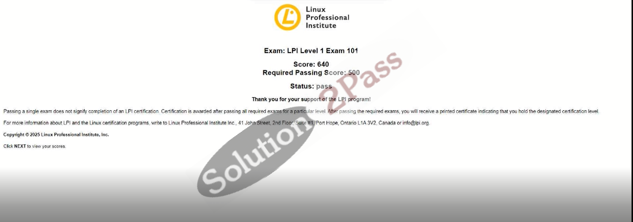 Validated 101-400 certification score card 1