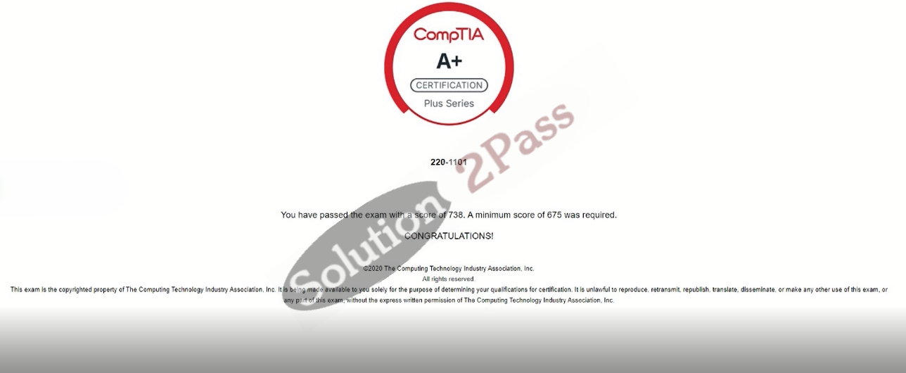 Validated 220-1101 certification score card 1
