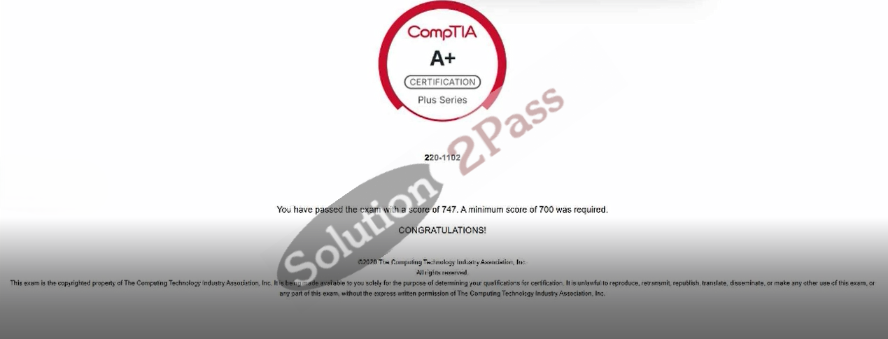 Validated 220-1102 certification score card 1