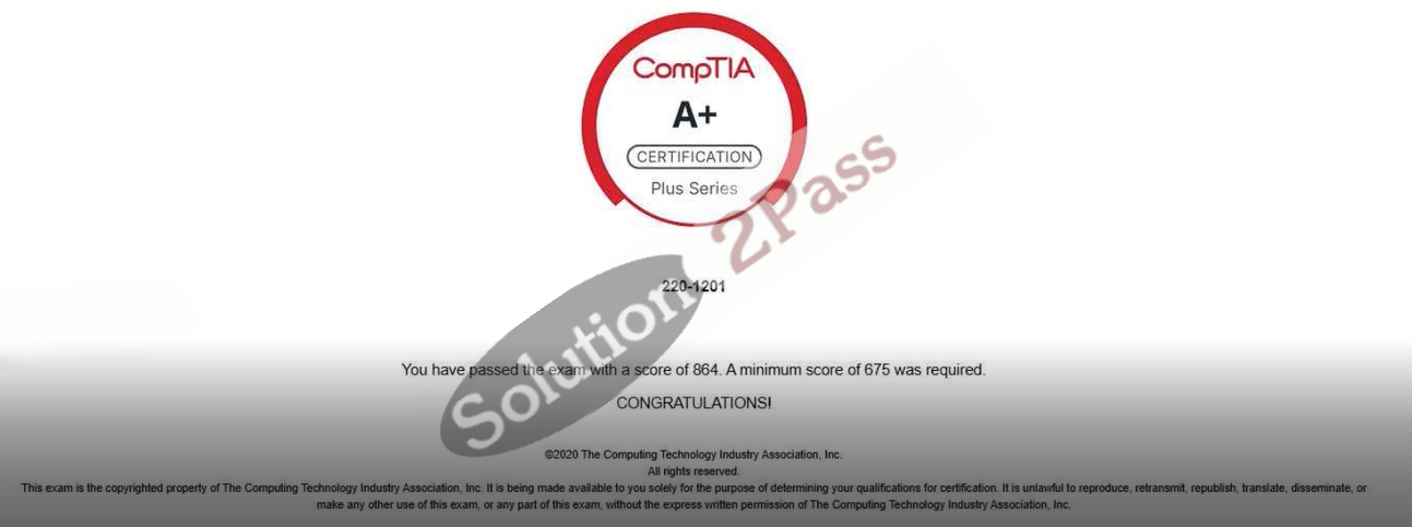 Validated 220-1201 certification score card 1