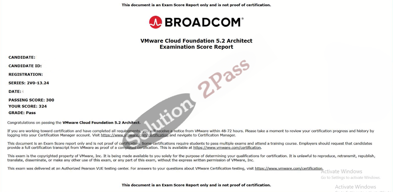Validated 2V0-13.24 certification score card 1
