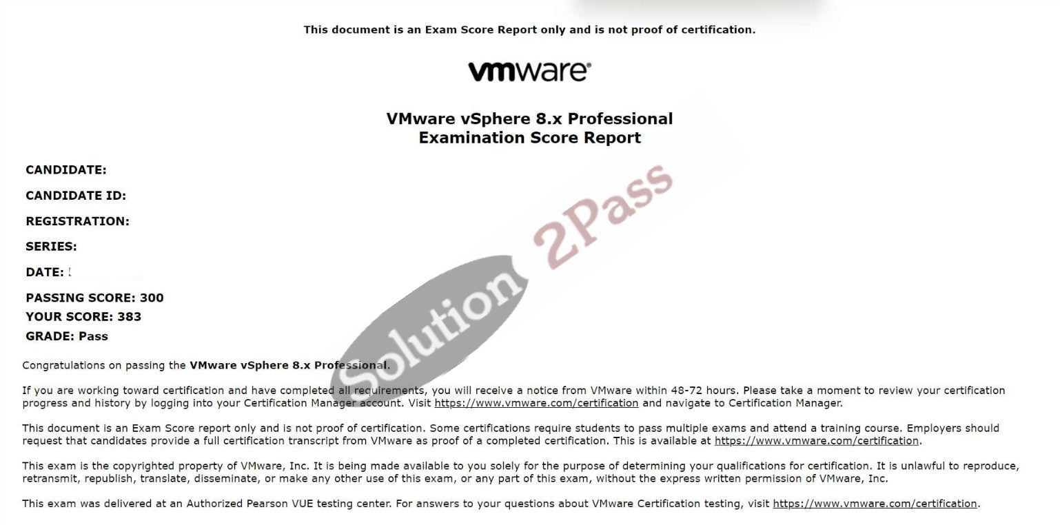 Validated 2V0-21.23 certification score card 2