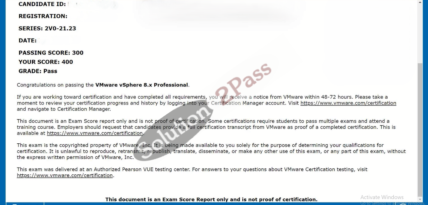 Validated 2V0-21.23 certification score card 3