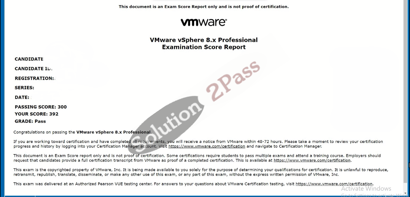 Validated 2V0-21.23 certification score card 1