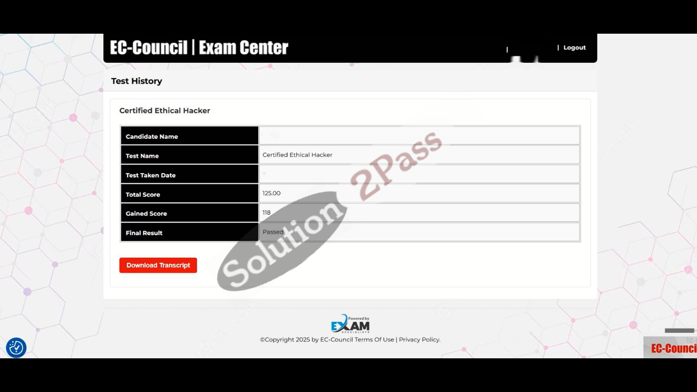 Validated 312-50v11 certification score card 1