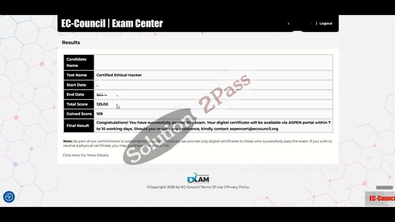 Validated 312-50v12 certification score card 1