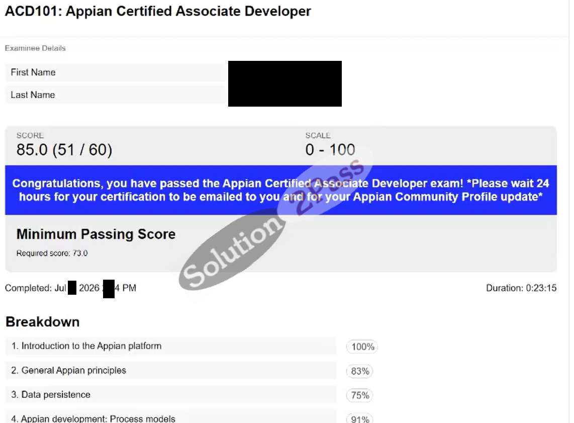 Validated ACD101 certification score card 1