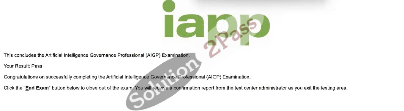 Validated AIGP certification score card 1