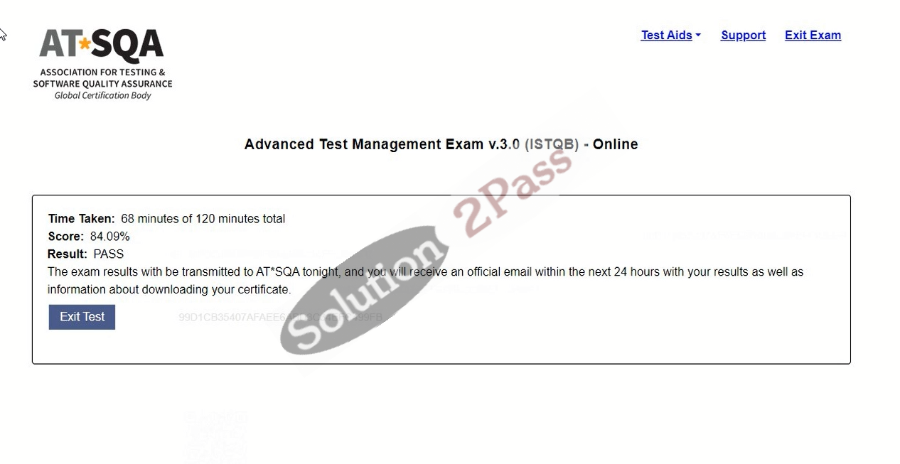 Validated ATM certification score card 1