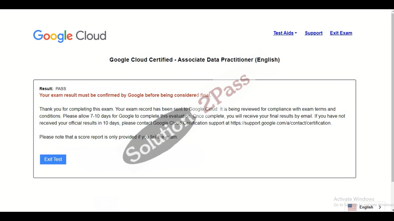 Validated Associate-Data-Practitioner certification score card 1