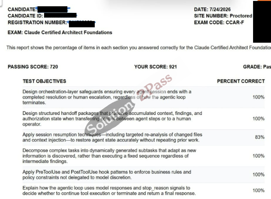 Validated CCAR-F certification score card 1