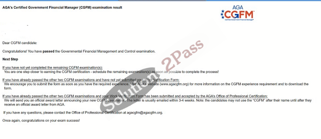 Validated CGFM certification score card 1