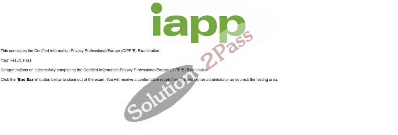 Validated CIPP-E certification score card 1