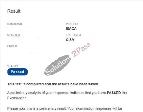 Validated CISA certification score card 1