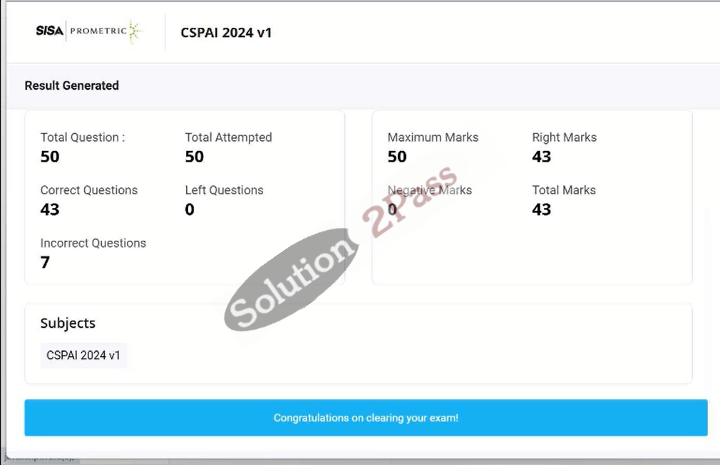 Validated CSPAI certification score card 1