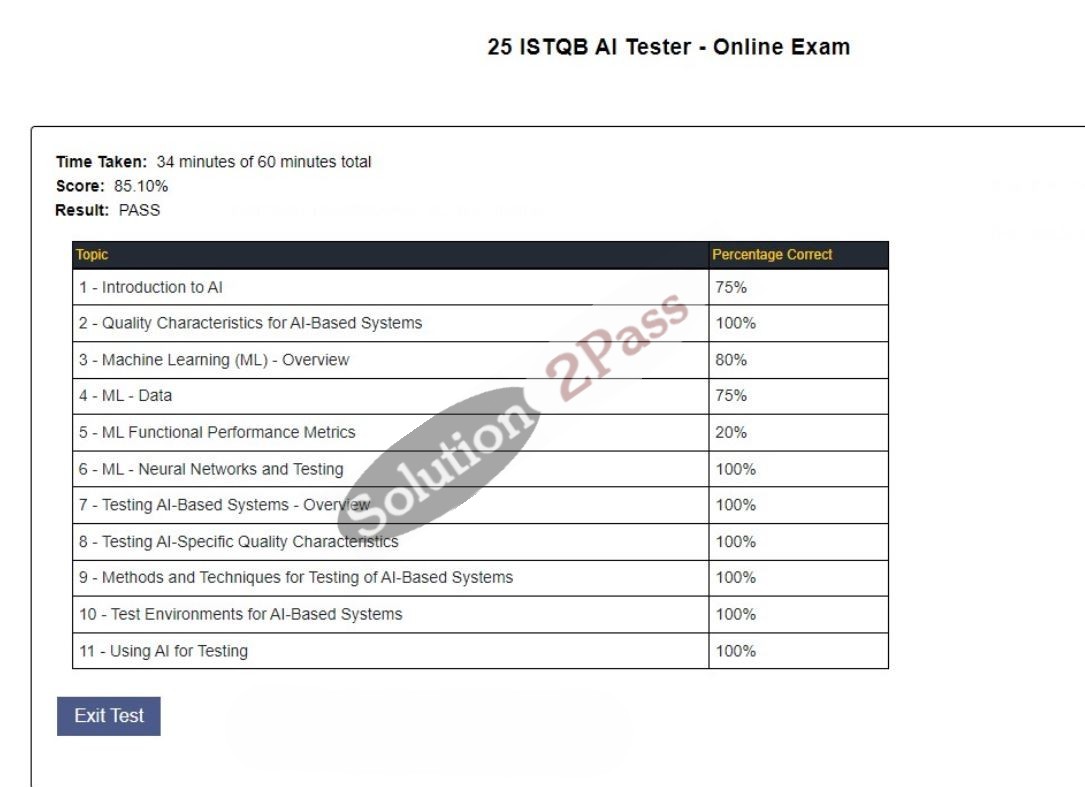 Validated CT-AI certification score card 1