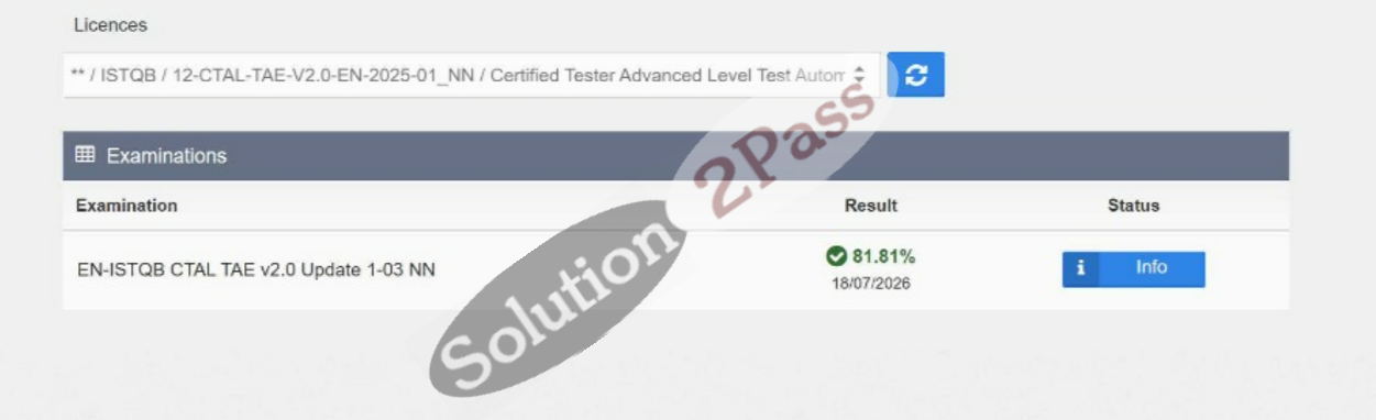 Validated CTAL-TAE_V2 certification score card 1