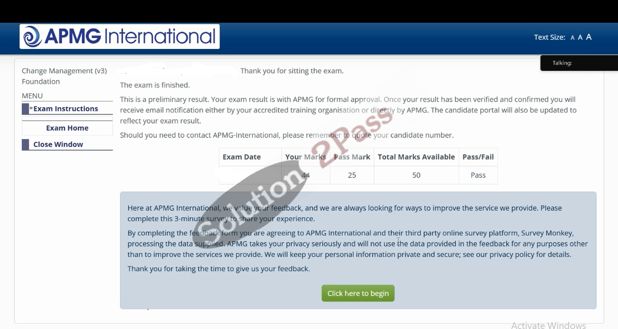 Validated Change-Management-Foundation certification score card 1
