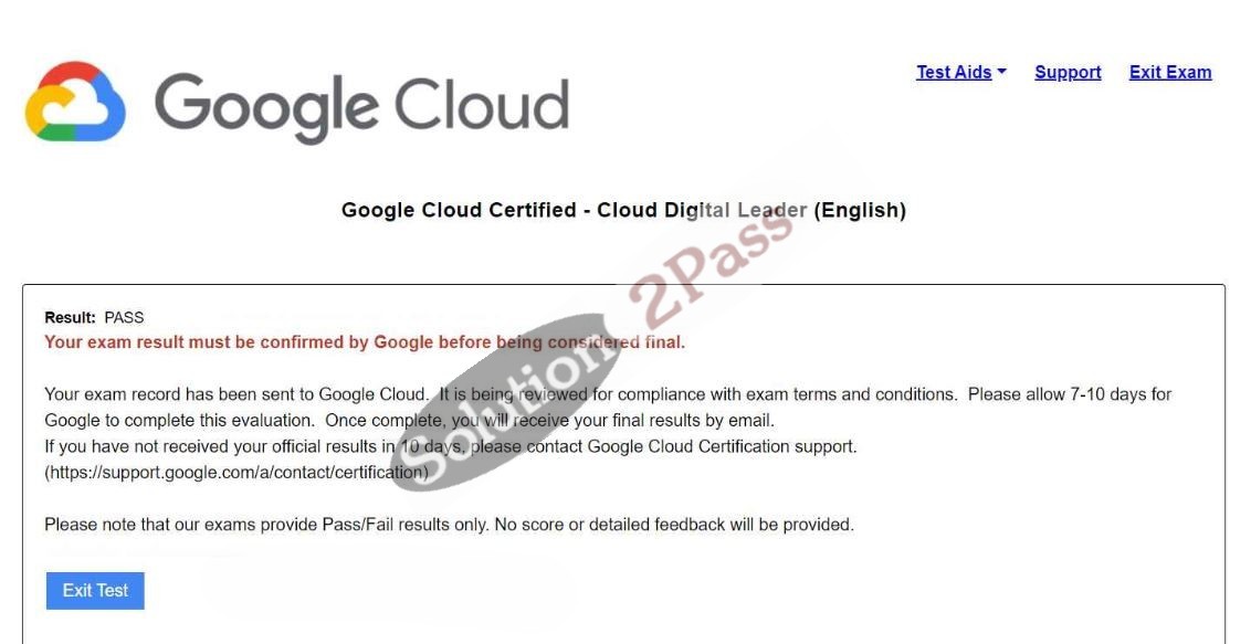 Validated Cloud-Digital-Leader certification score card 3