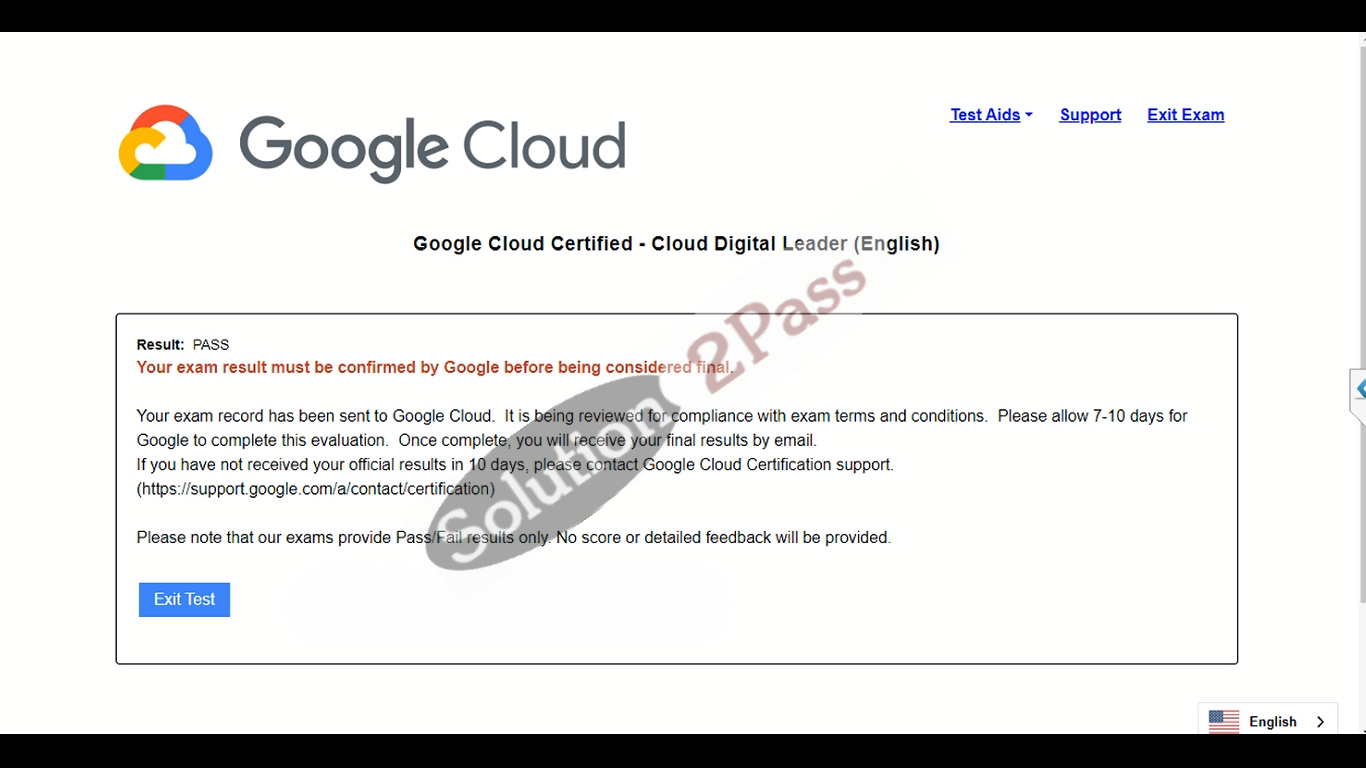 Validated Cloud-Digital-Leader certification score card 1