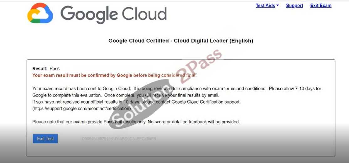 Validated Cloud-Digital-Leader certification score card 2