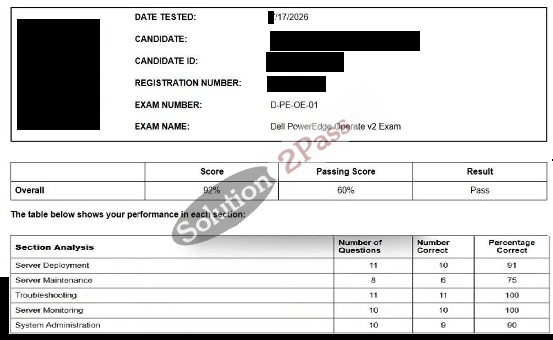 Validated D-PE-OE-01 certification score card 1