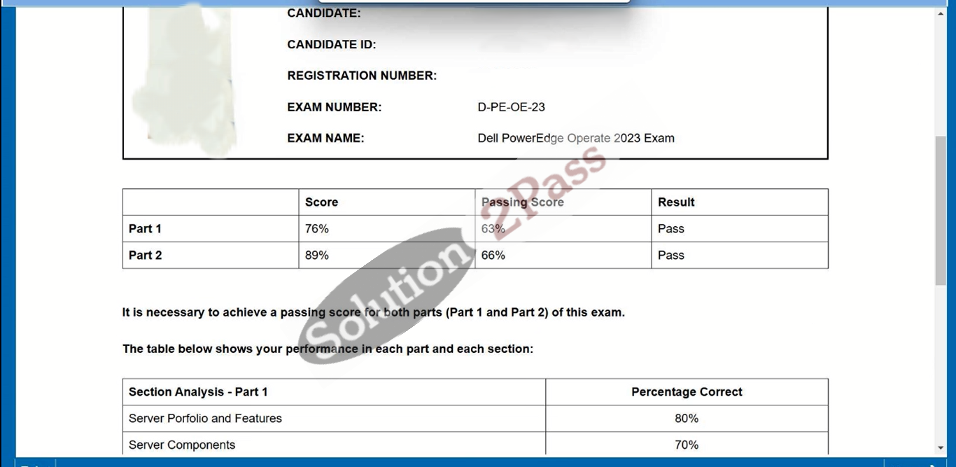 Validated D-PE-OE-23 certification score card 1