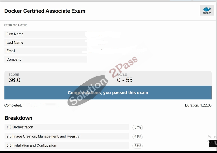 Validated DCA certification score card 1