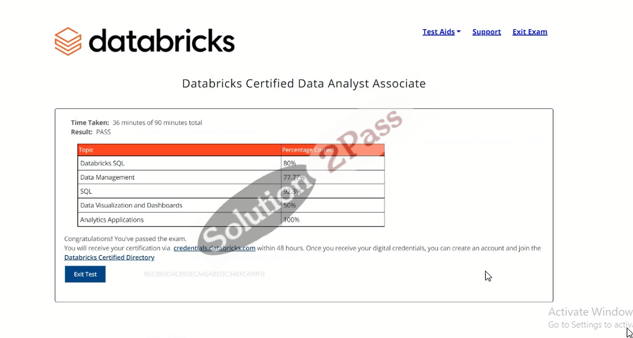 Validated Databricks-Certified-Data-Analyst-Associate certification score card 1