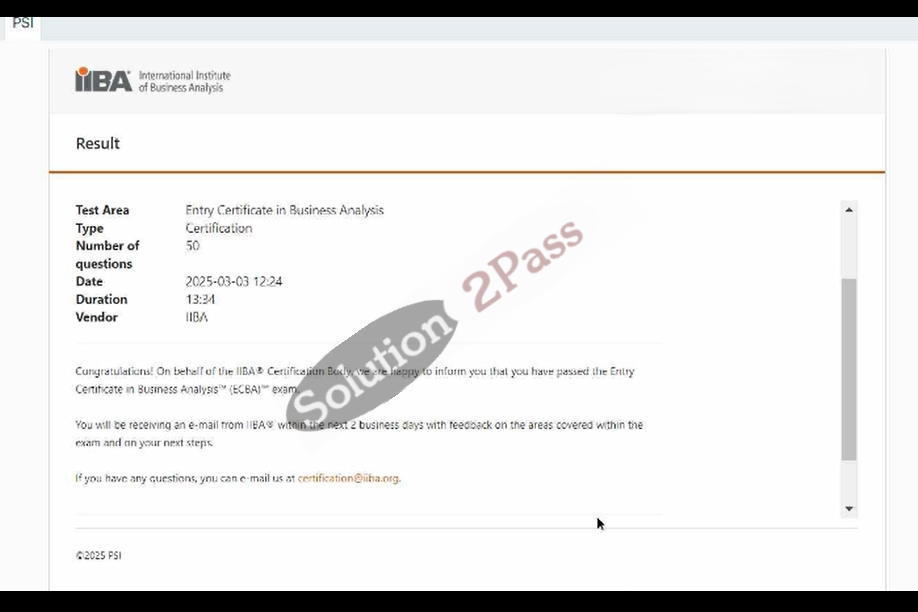 Validated ECBA certification score card 1