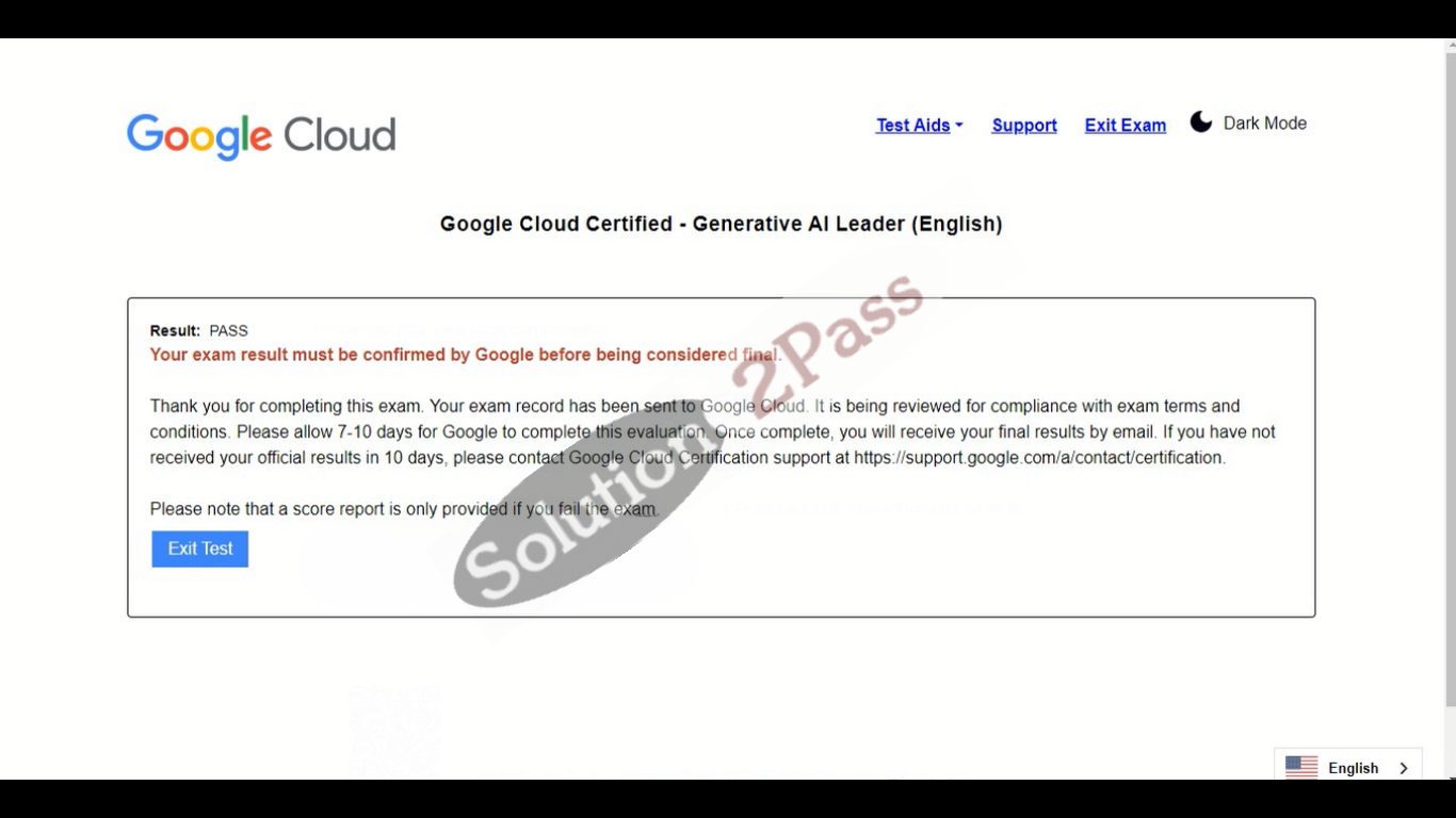 Validated Generative-AI-Leader certification score card 1