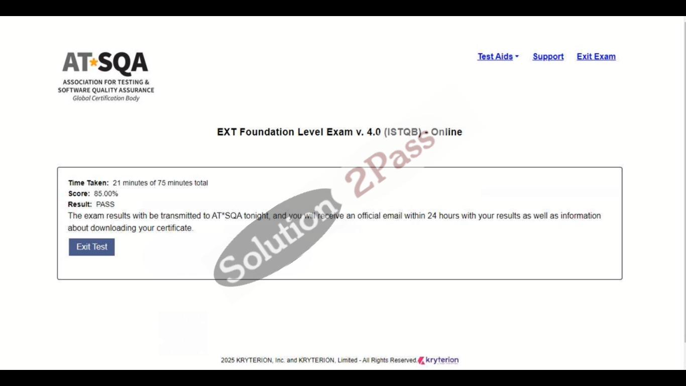 Validated ISTQB-CTFL certification score card 3