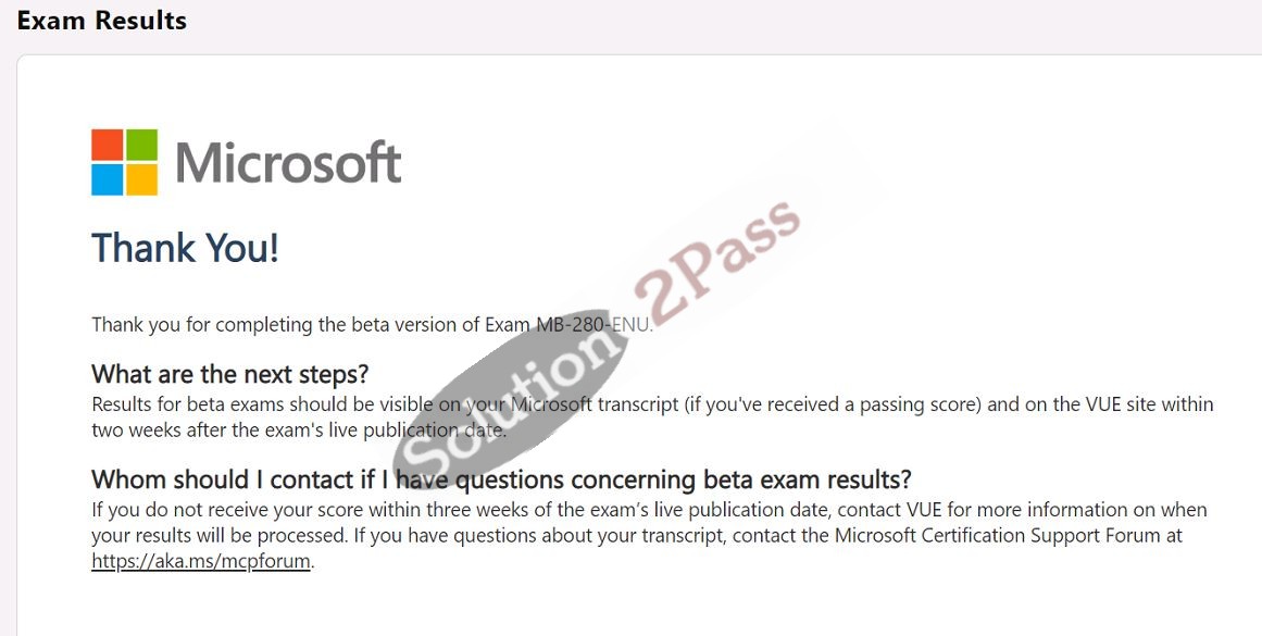 Validated MB-280 certification score card 1