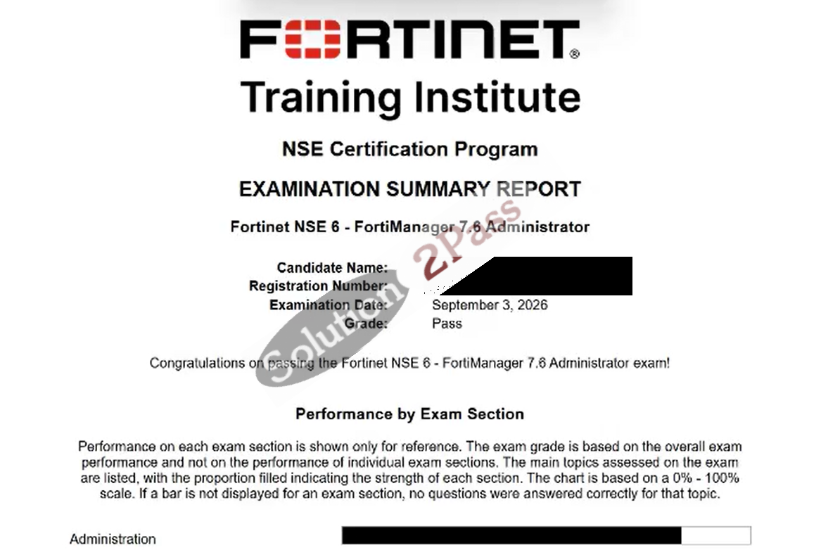 Validated NSE6_FMG_AD-7.6 certification score card 1