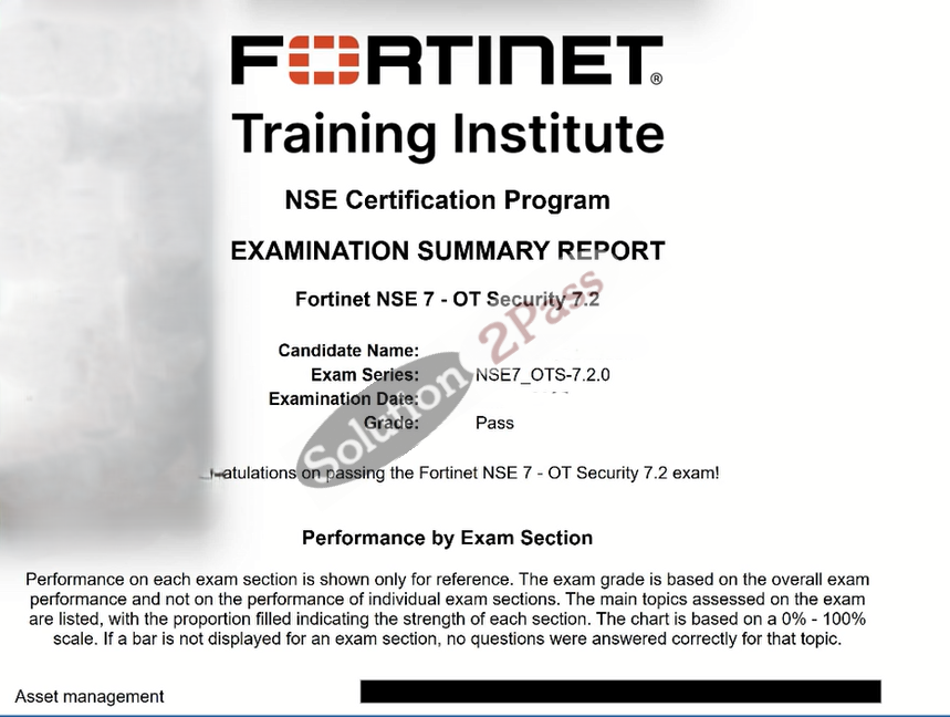 Validated NSE7_OTS-7.2 certification score card 1