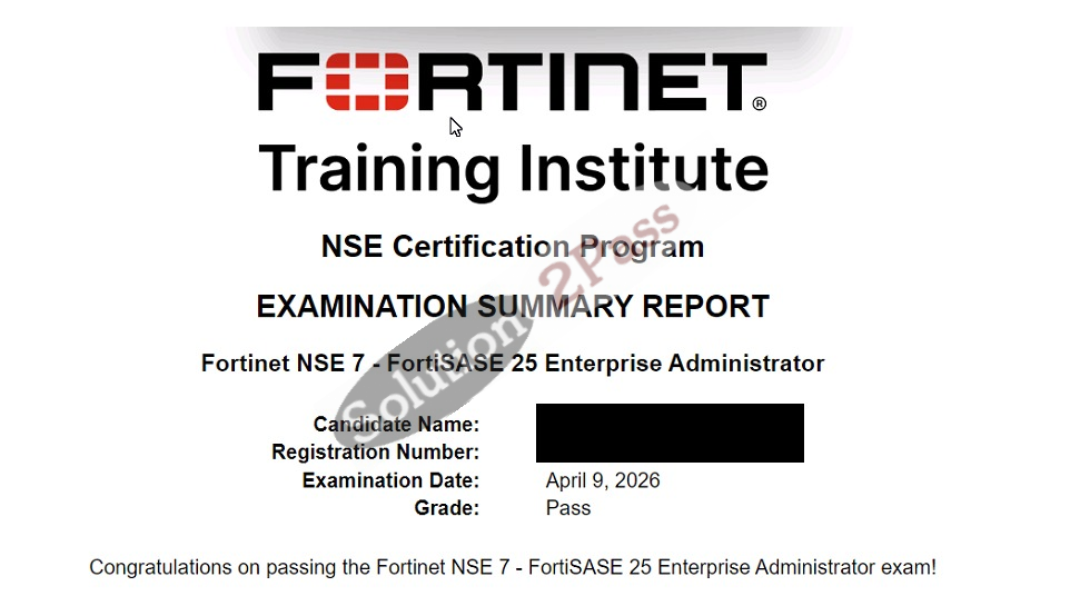 Validated NSE7_SSE_AD-25 certification score card 1