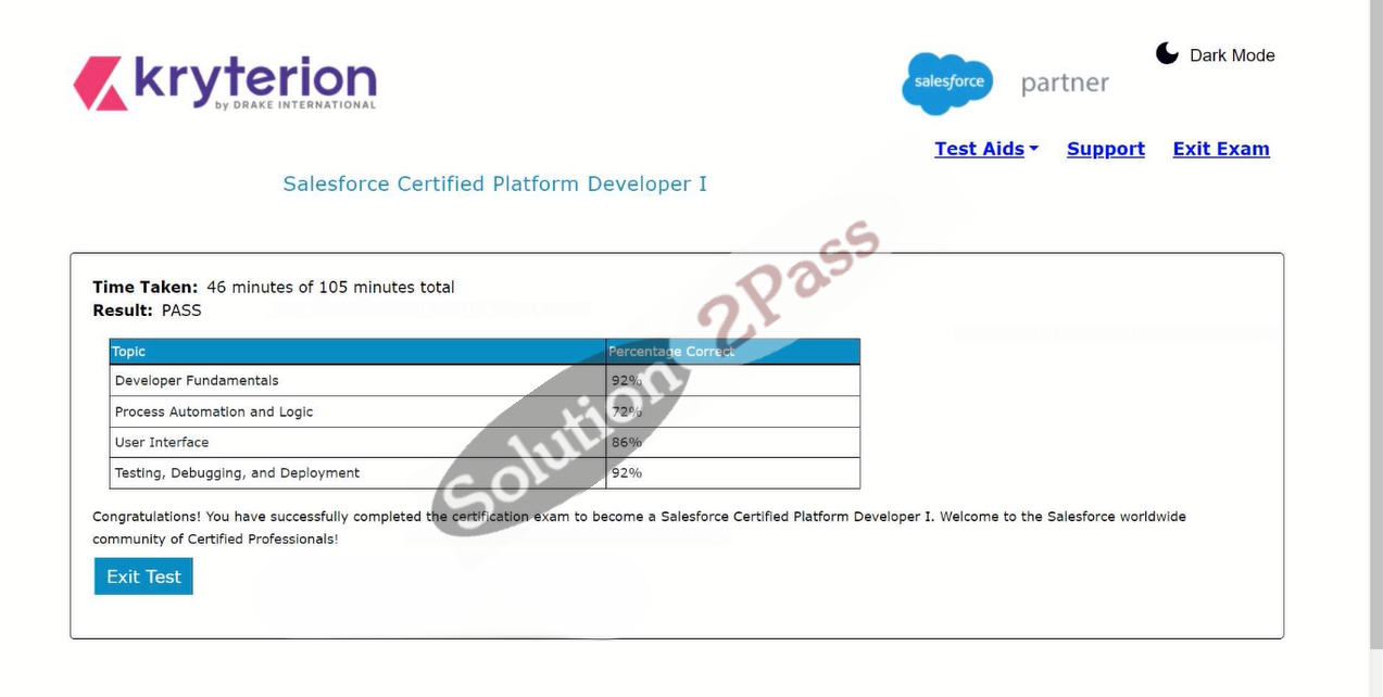 Validated PDI certification score card 1