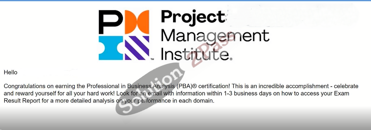 Validated PMI-PBA certification score card 1