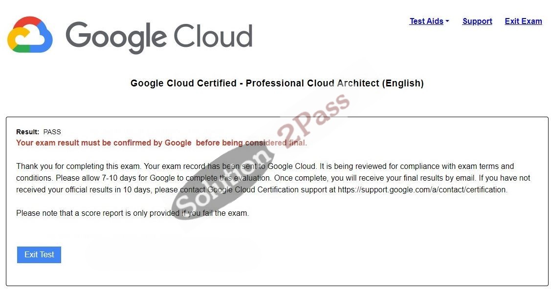 Validated Professional-Cloud-Architect certification score card 1