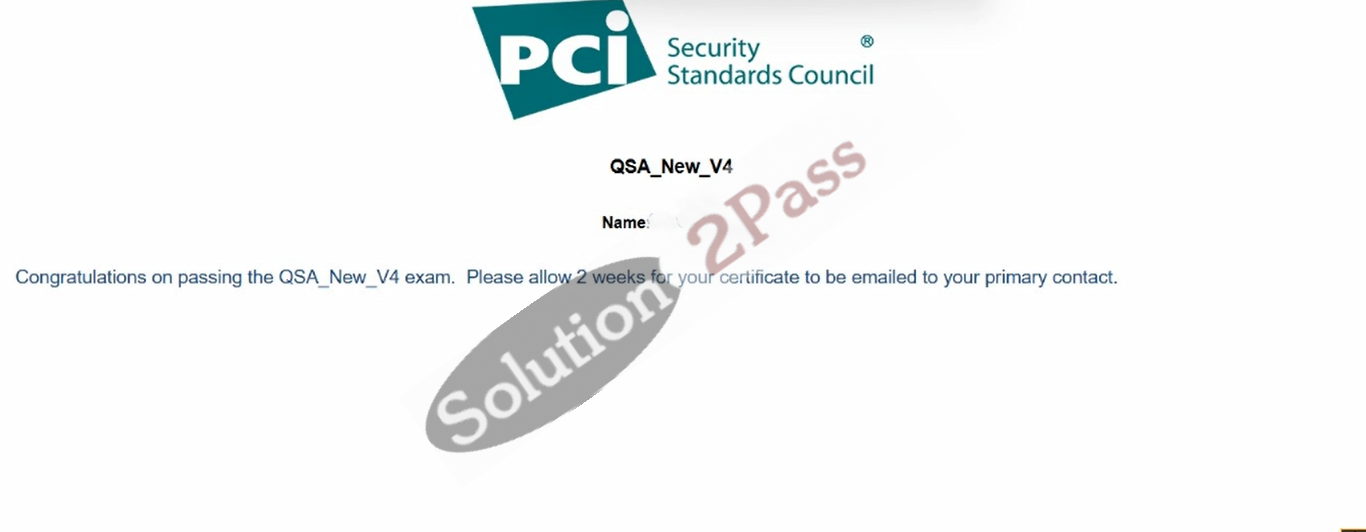 Validated QSA_New_V4 certification score card 1