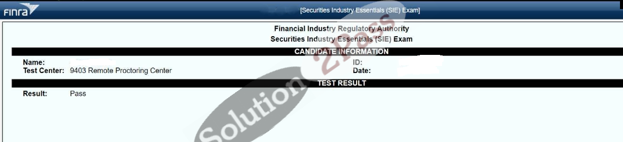Validated SIE certification score card 1