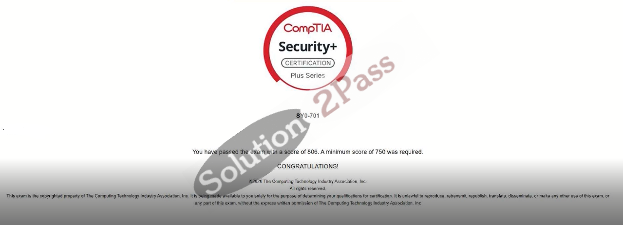 Validated SY0-701 certification score card 2