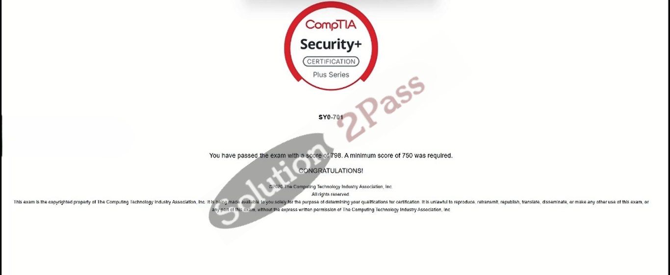 Validated SY0-701 certification score card 3