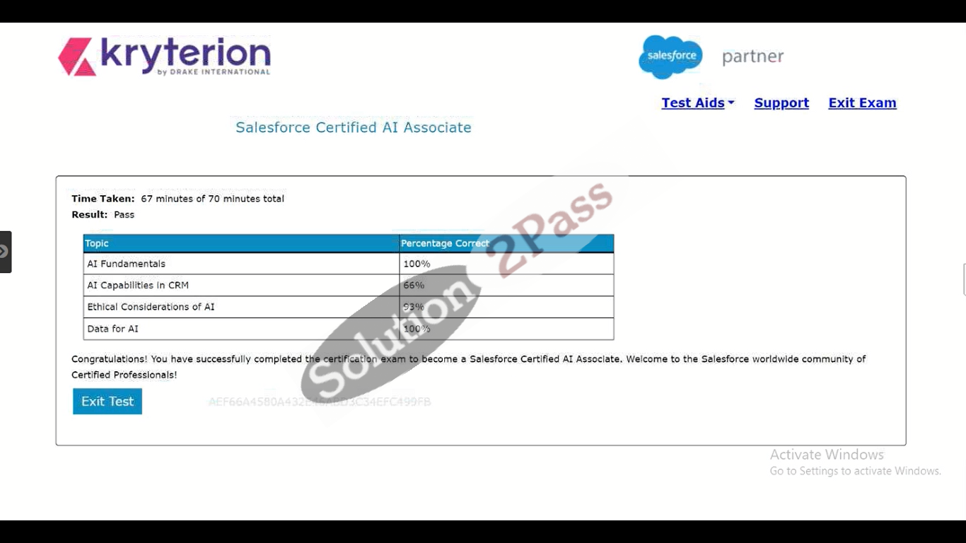 Validated Salesforce-AI-Associate certification score card 1