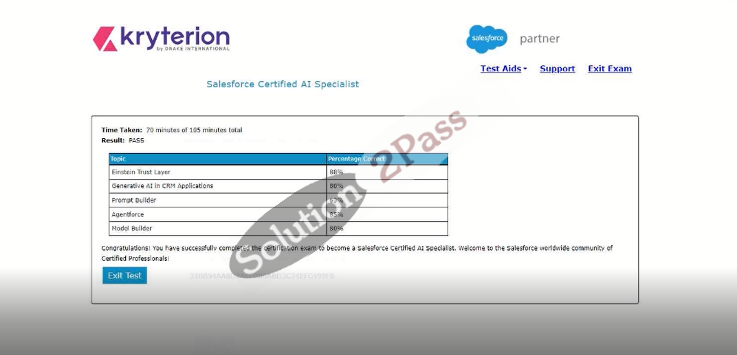 Validated Salesforce-AI-Specialist certification score card 1