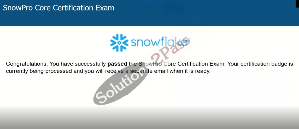 Validated SnowPro-Core certification score card 2