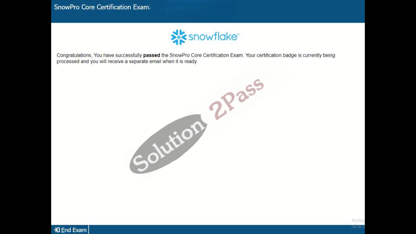 Validated SnowPro-Core certification score card 3